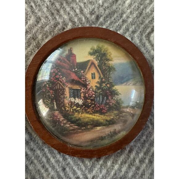 Vintage Bubble Glass Pictures English Cottage landscape set of 3 wood, wall art - Picture 6 of 13